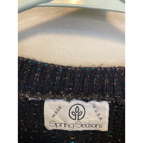 90's Vintage Spring Seasons Black Metallic Long Sleeve Crewneck Sweater S/M - Picture 2 of 11